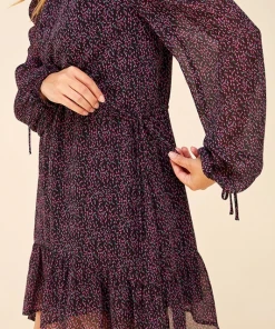 Wanderlust By Abby SALE Ditsy Floral Long Sleeve Draw String Wrist Dress