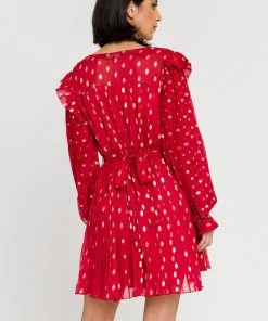 Wanderlust By Abby Gold Dot Print Pleated Dress SALE
