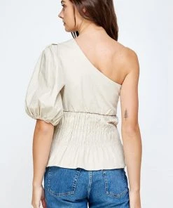 Wanderlust By Abby One-Shoulder Balloon Sleeve Linen Top