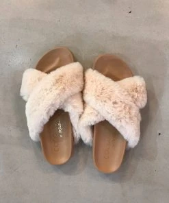 Wanderlust By Abby Seasons Fur Slides Cream SALE