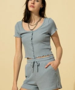 Wanderlust By Abby NEW Lettuce Edge Crop Top And Shorts Set