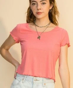 Wanderlust By Abby Scoop Neck Lettuce Edge Top