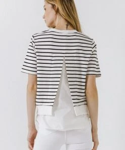 Wanderlust By Abby NEW Mix Media Stripe Top