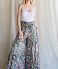 Wanderlust By Abby Watercolor Floral Print Palazzo Pants NEW