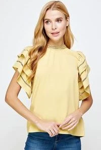 Wanderlust By Abby Double Layered Ruffle Sleeve Blouse