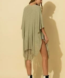 Wanderlust By Abby Fringe Knit Poncho Top