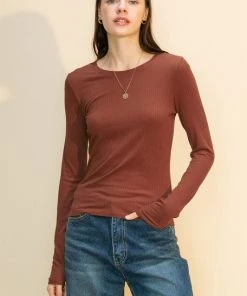Wanderlust By Abby Ribbed Crew Neck Long Sleeve Top