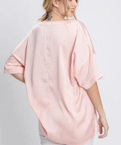 Wanderlust By Abby NEW Solid Satin Top With Pocket