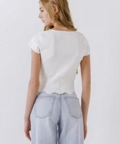 Wanderlust By Abby NEW Scallop Hem Square Neck Short Sleeve