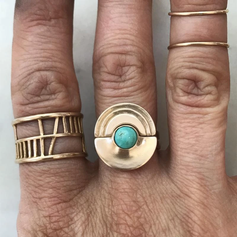 Mimosa Handcrafted Mimosa Minimal Semicircle Turquoise Ring 6 Mimosa Handcrafted Mimosa Minimal Semicircle Turquoise Ring