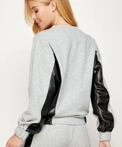 Wanderlust By Abby Faux Leather Contrast Sweatshirt