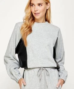 Wanderlust By Abby Faux Leather Contrast Sweatshirt